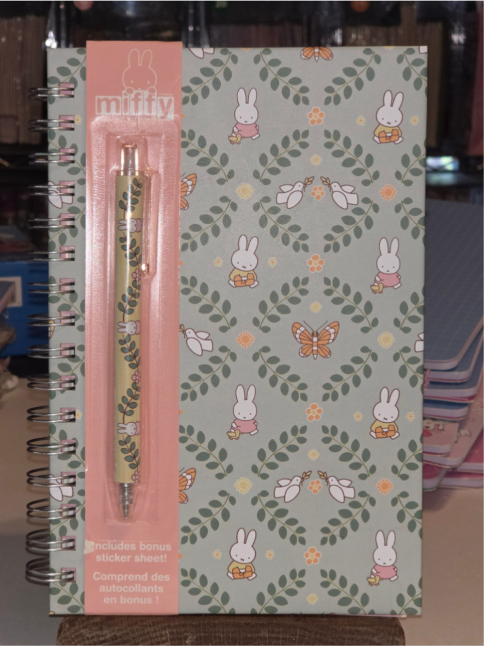 NB-2477 Miffy Spiral Notebook and Pen Set 160 Sheet hardback Green Pink